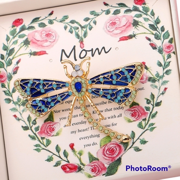 Dragonfly Brooch, gift boxed for Mom. Austrian Crystals & Enamel. - Picture 6 of 6